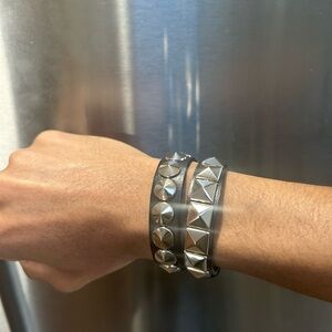 2 PCs Gothic PU leather studded Punk Bracelets -  Silver studs  bracelets  -